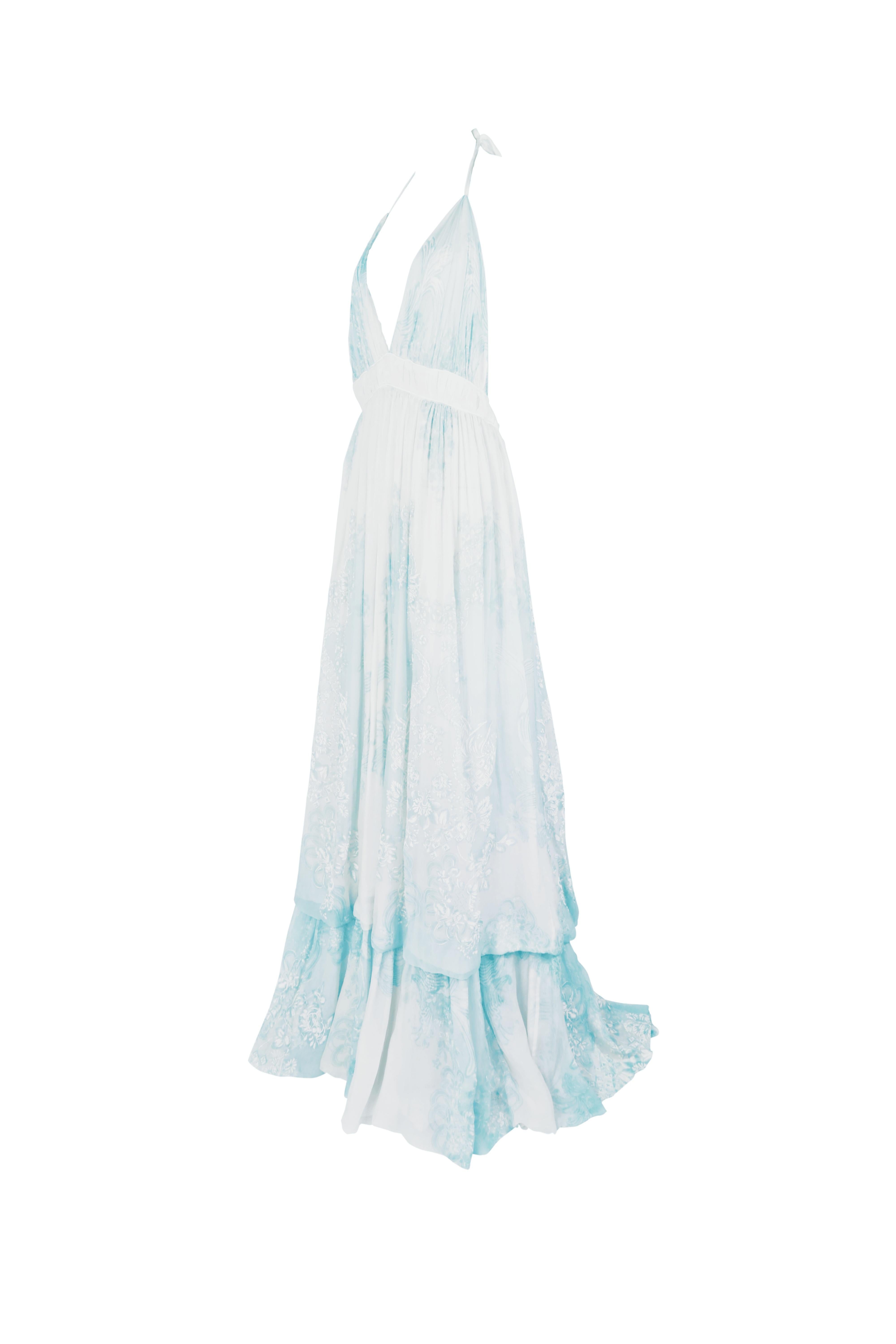 ROBERTO CAVALLI S/s 2007 Abito Flowy Baby Blue con Collo Halter Nuovo con Etichetta in vendita 1