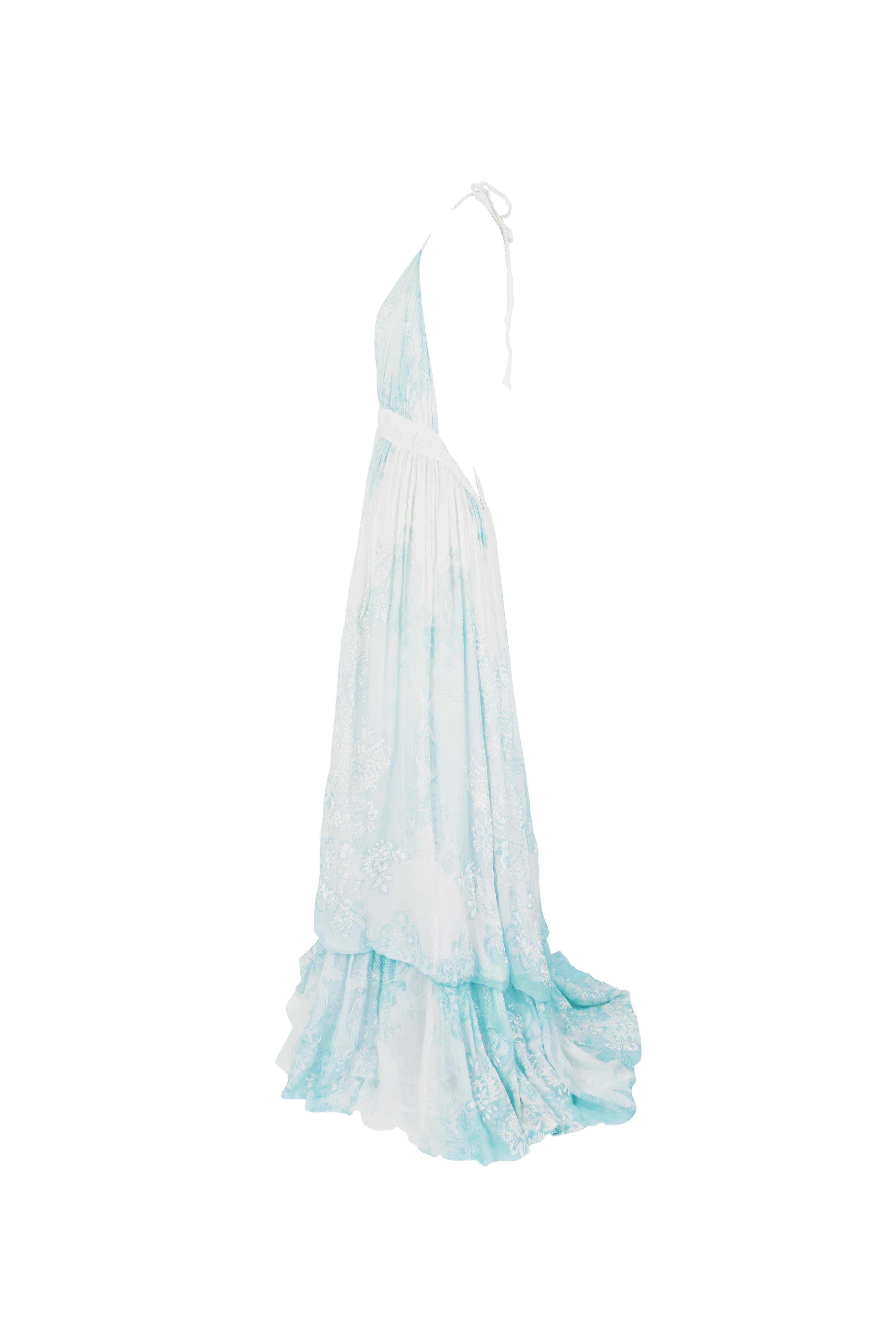 ROBERTO CAVALLI S/s 2007 Abito Flowy Baby Blue con Collo Halter Nuovo con Etichetta in vendita 2