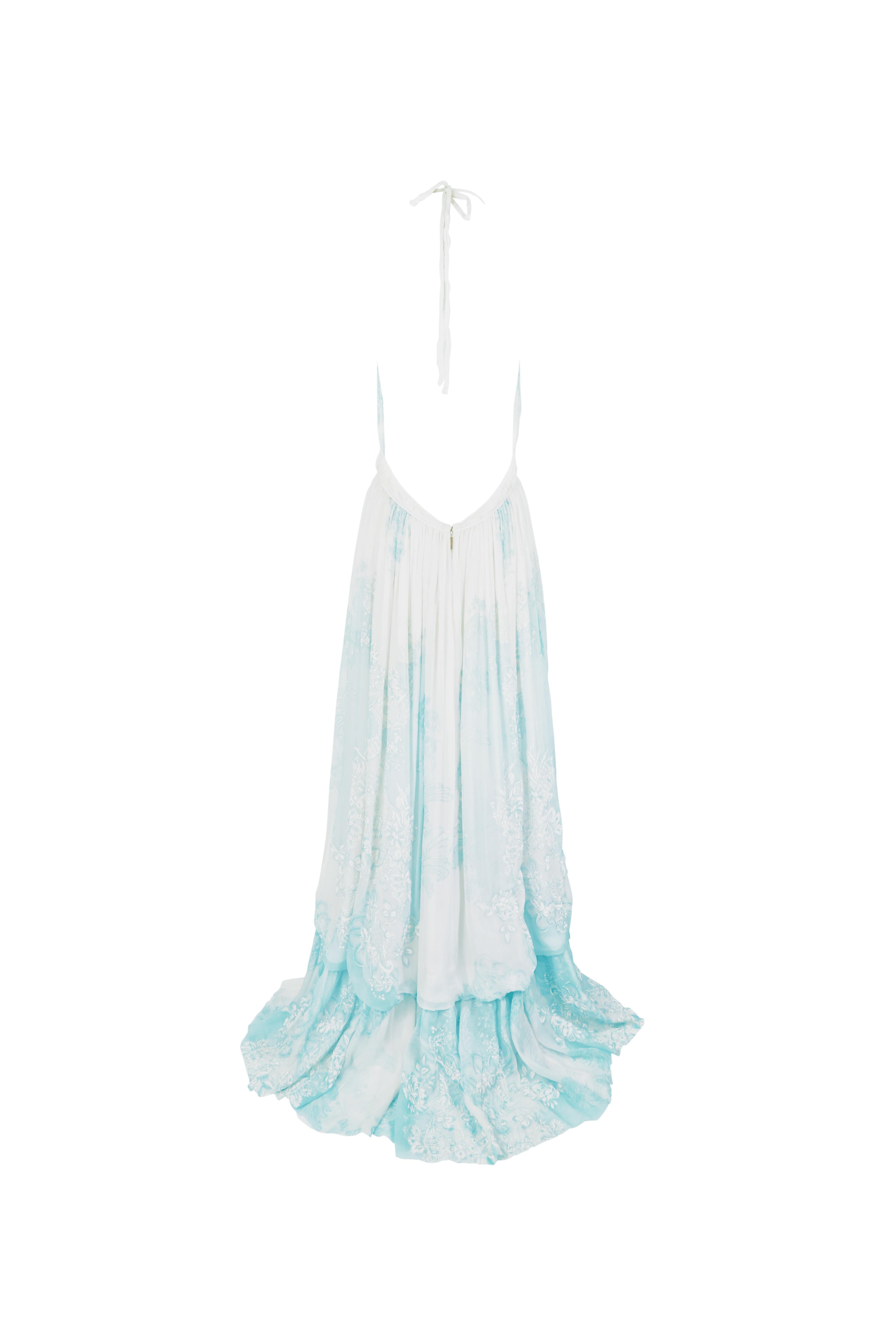 ROBERTO CAVALLI S/s 2007 Abito Flowy Baby Blue con Collo Halter Nuovo con Etichetta in vendita 3