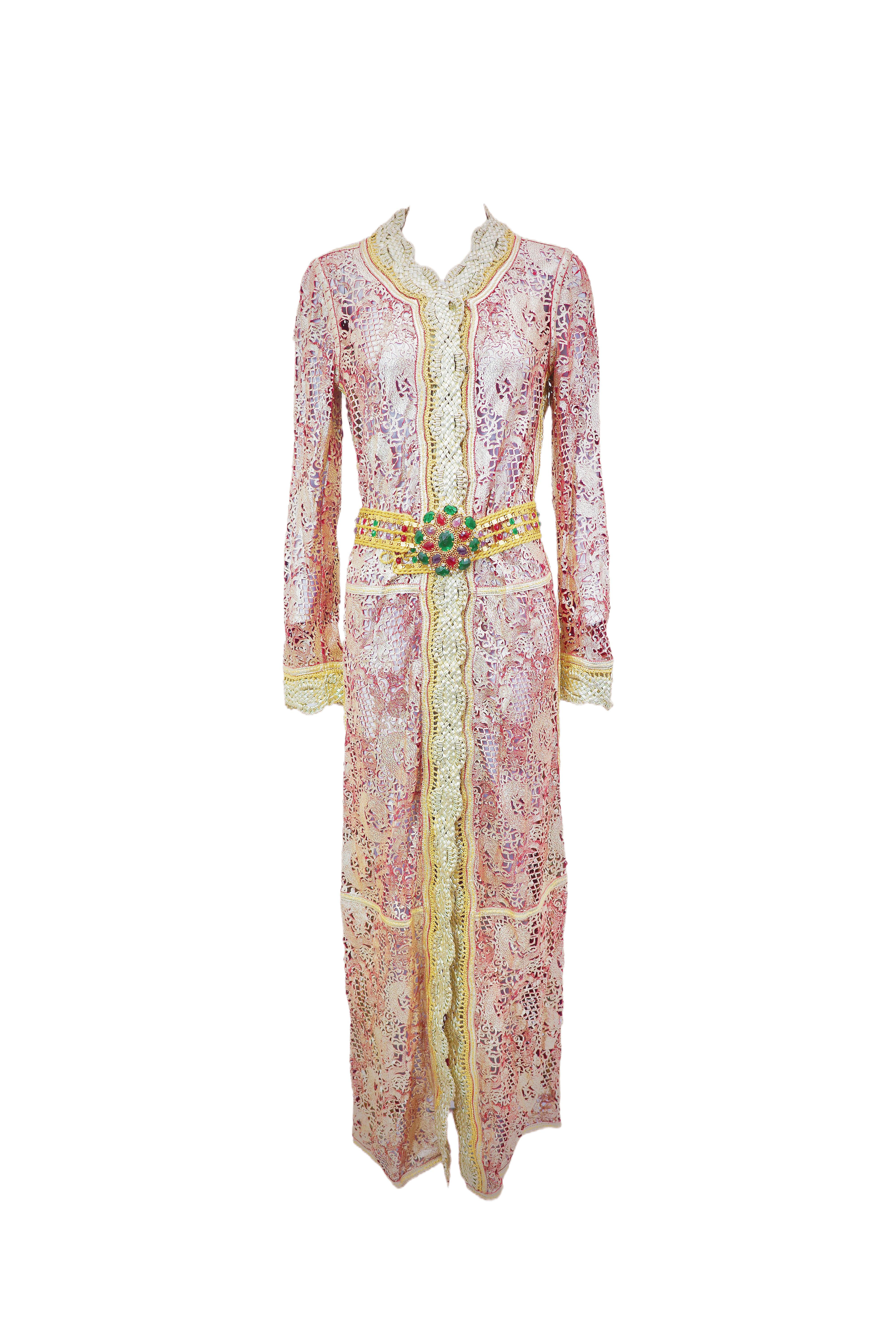 Beige ROBERTO CAVALLI S/s 2007 Golden Pink Laser Cut Cuir Long Dress New With Tags For Sale