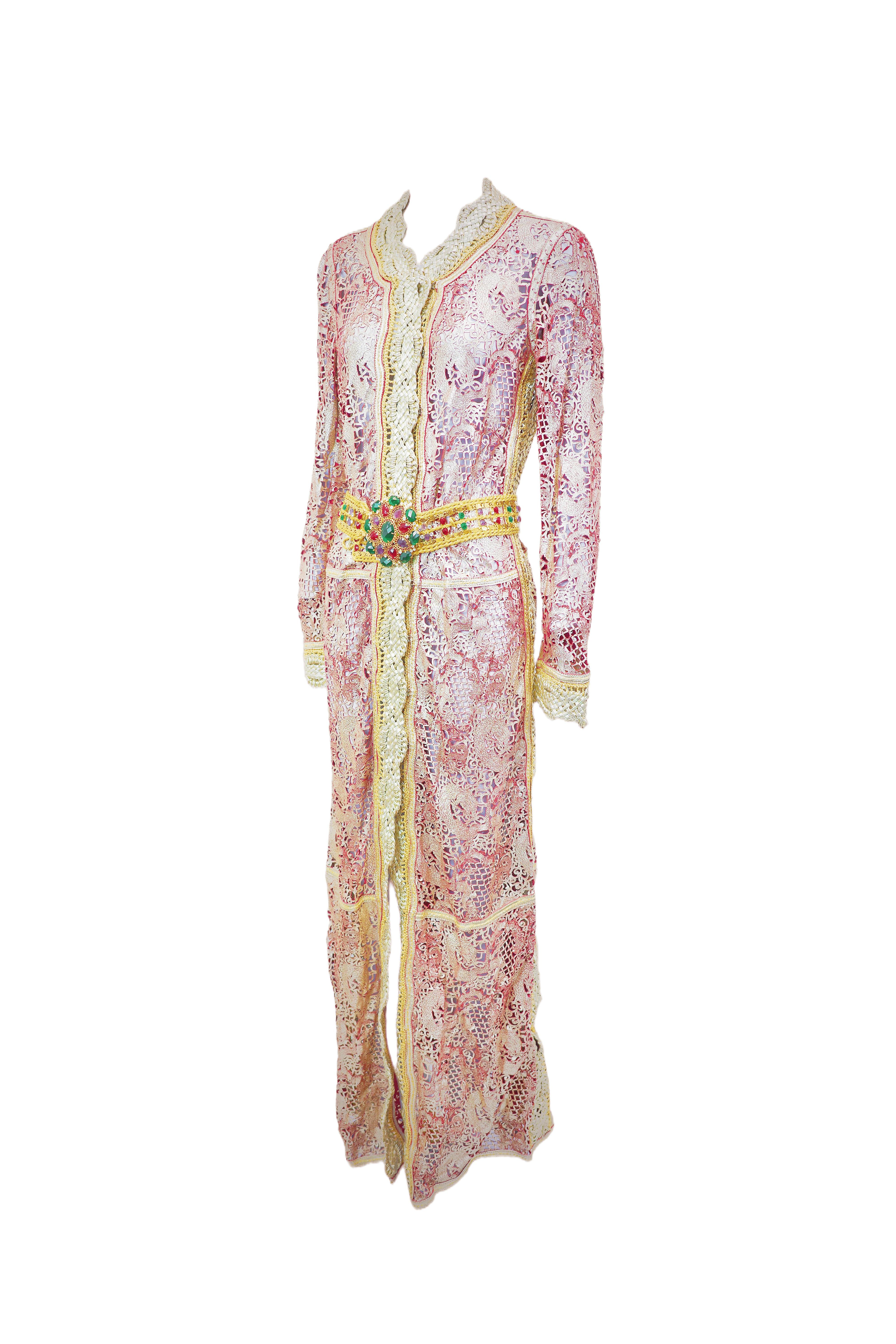 ROBERTO CAVALLI S/s 2007 Golden Pink Laser Cut Cuir Long Dress New With Tags In Excellent Condition For Sale In 上海市, Xuhui district