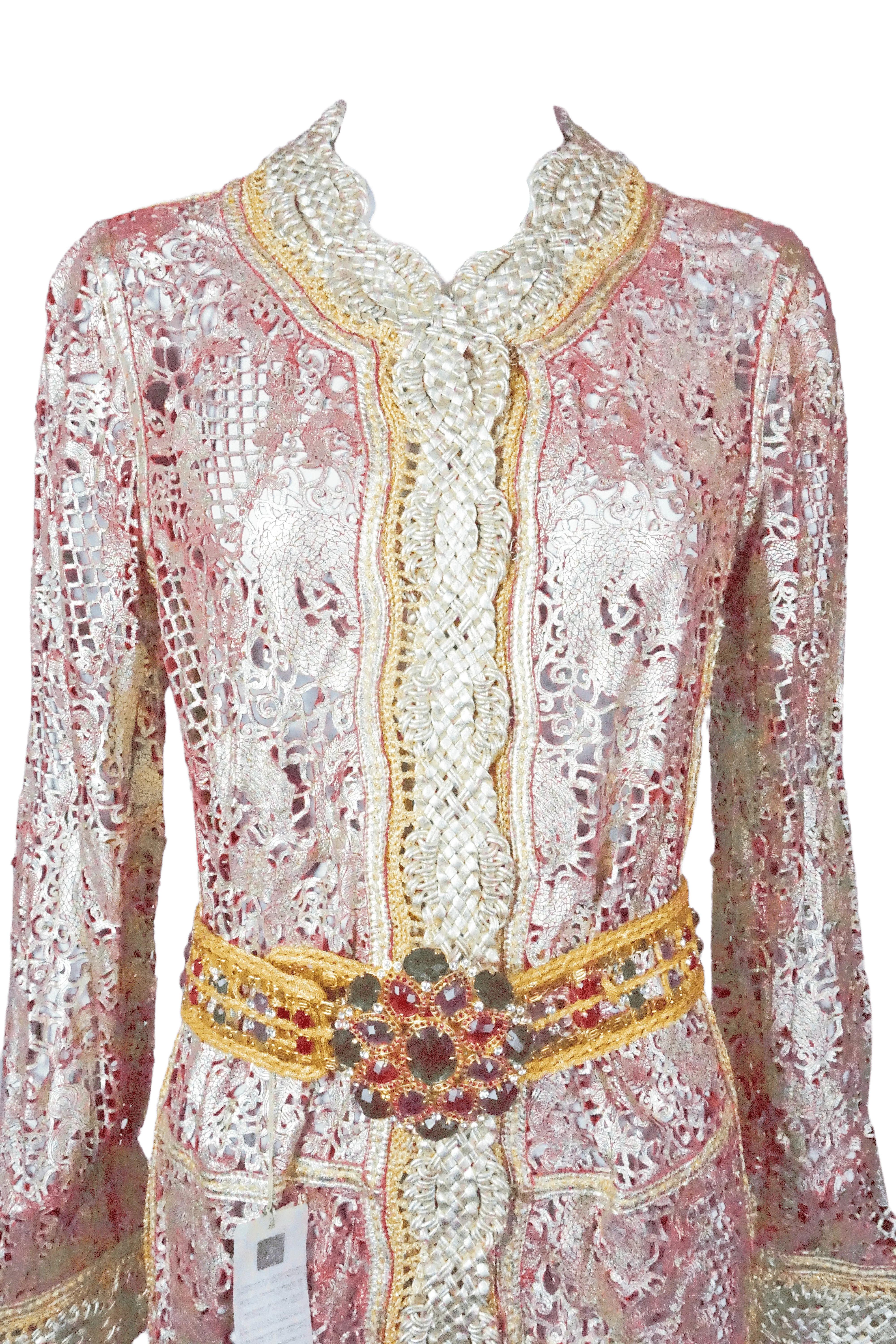 ROBERTO CAVALLI S/s 2007 Golden Pink Laser Cut Cuir Long Dress New With Tags For Sale 2