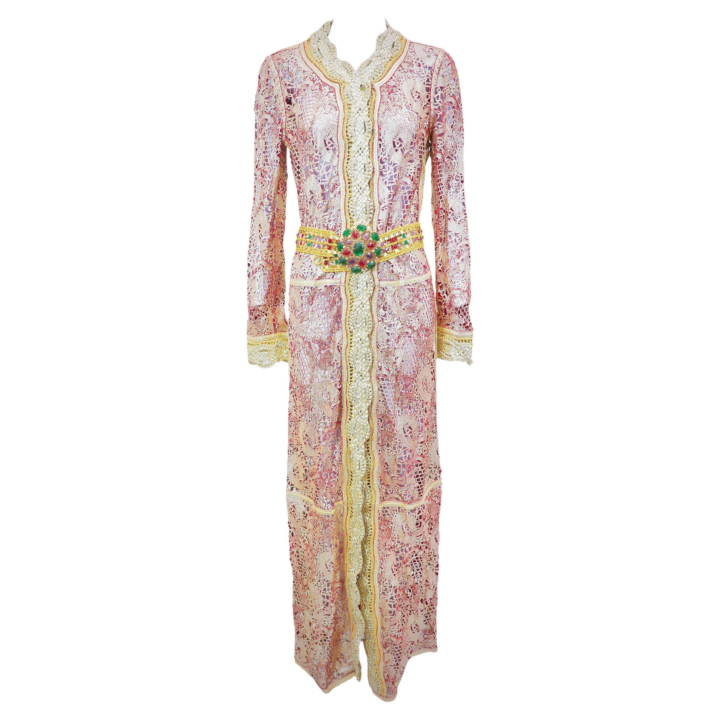 ROBERTO CAVALLI S/s 2007 Golden Pink Laser Cut Cuir Vestido Largo Nuevo Con Etiquetas