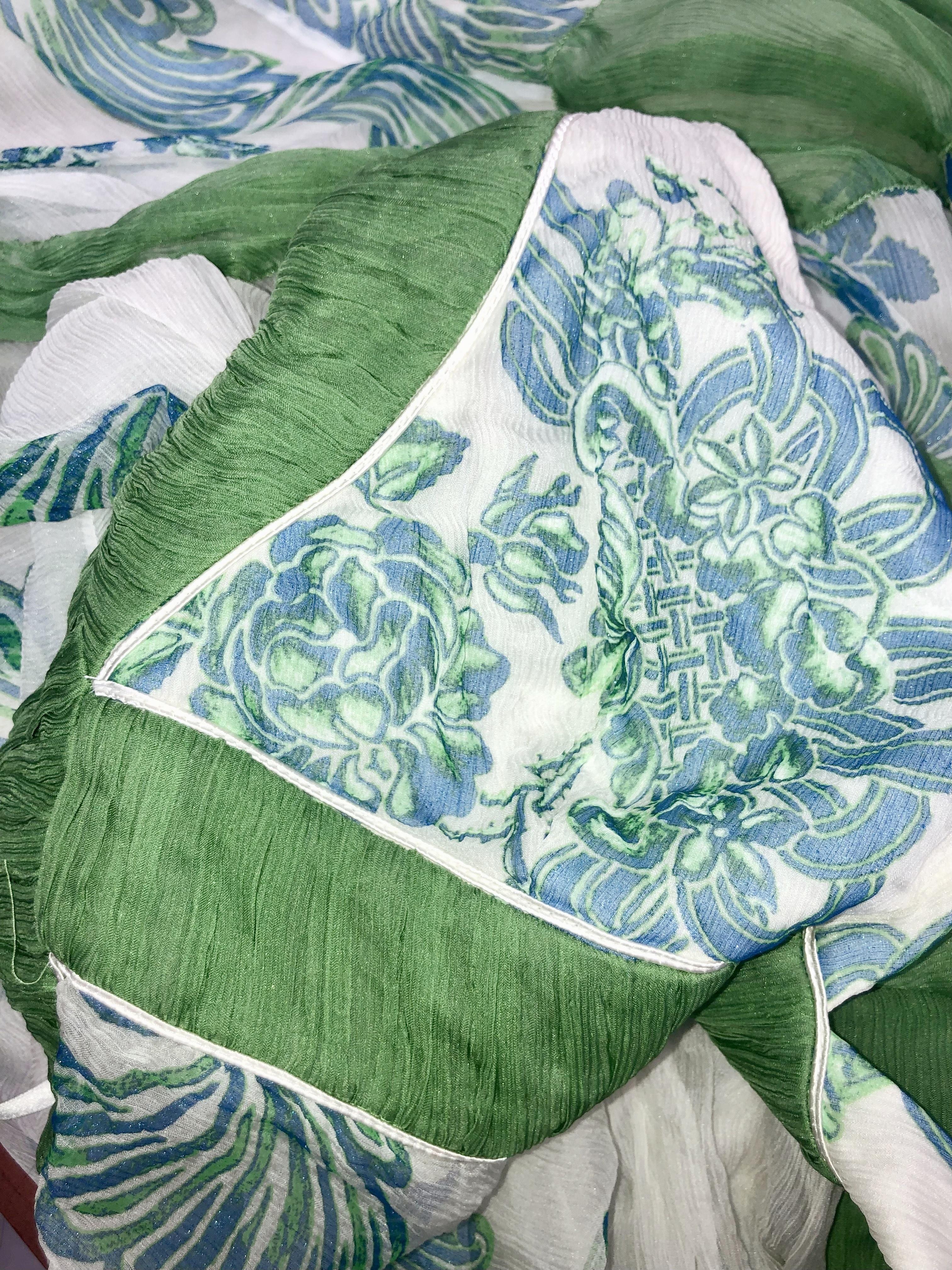 ROBERTO CAVALLI S/s 2007 Verde y blanco Floral Glitter Halter Maxi Gown NWT en venta 7