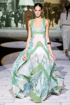 ROBERTO CAVALLI S/s 2007 Green & White Floral Glittering Halter Maxi Gown NWT