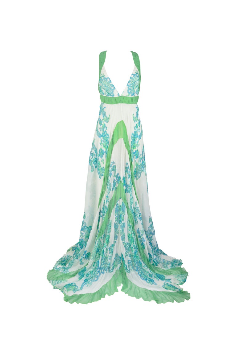 roberto cavalli green dress Roberto Cavalli Green Tie Dye Print Gown – Treasures of NYC main image 0
