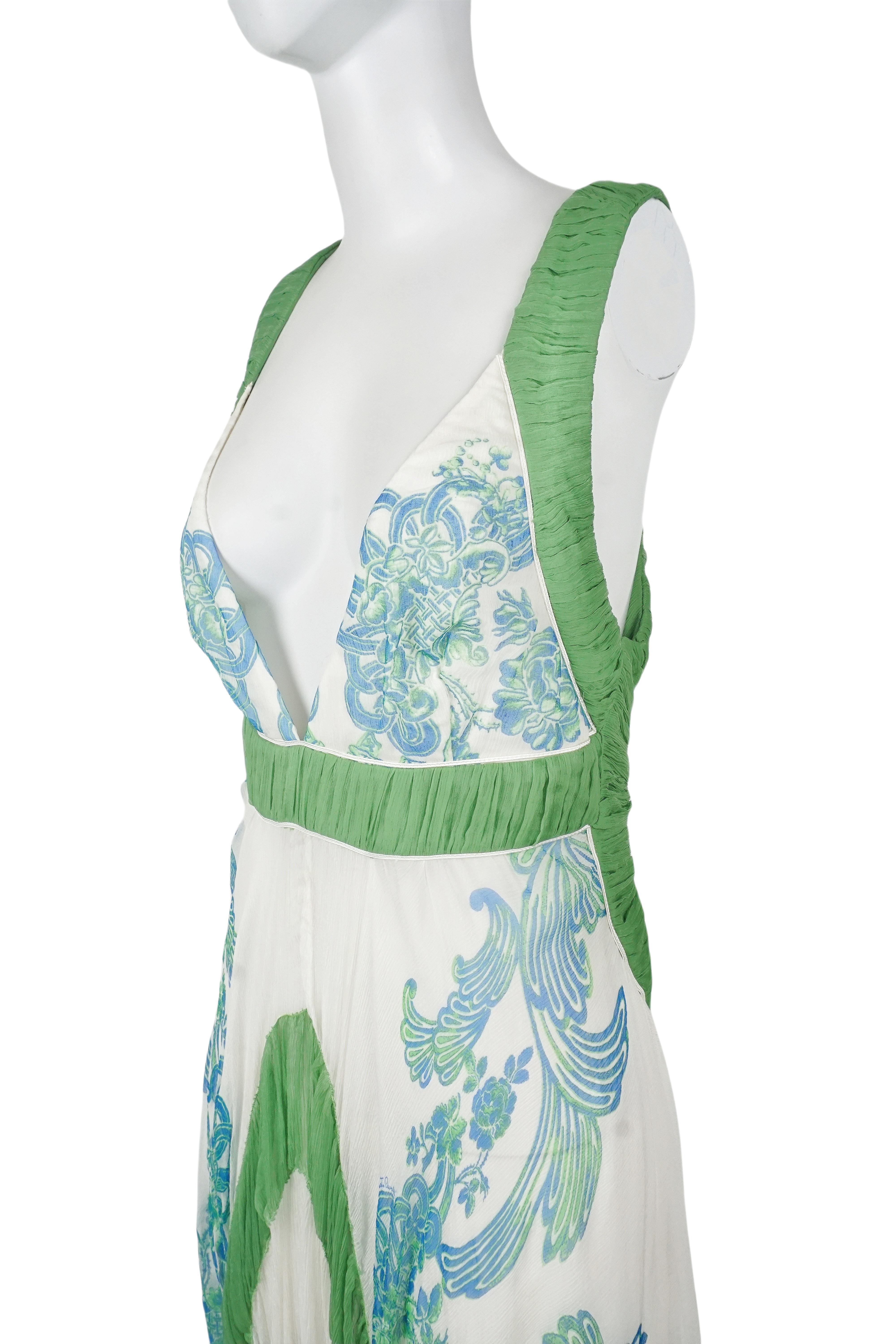 ROBERTO CAVALLI S/s 2007 Verde y blanco Floral Glitter Halter Maxi Gown NWT en venta 4