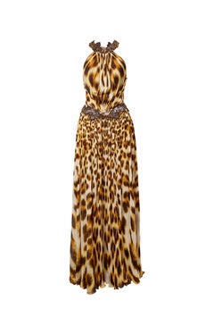 ROBERTO CAVALLI S/s 2007 Leopard Print Chiffon Embroidery Silk Maxi Dress Gown