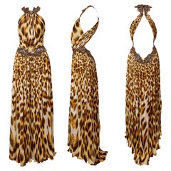 ROBERTO CAVALLI S/s 2007 Leopard Print Chiffon Embroidery Silk Maxi Dress Gown