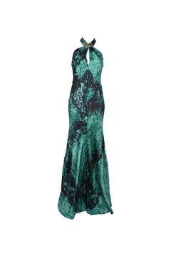 ROBERTO CAVALLI S/s 2007 Python Print Golden Snake Hardware Silk Halter Dress