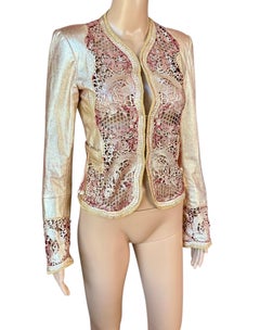 Roberto Cavalli S/S 2007 Runway Chinoiserie Lasercut Leather Gold Jacket Coat