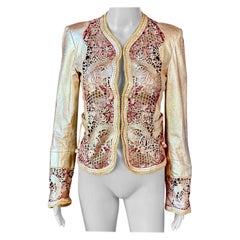 Roberto Cavalli S/S 2007 Runway Chinoiserie Lasercut Leather Gold Jacket Coat