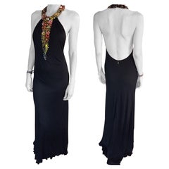Roberto Cavalli S/S 2007 Laufsteg verschönertes schwarzes Abendkleid mit offenem Rücken