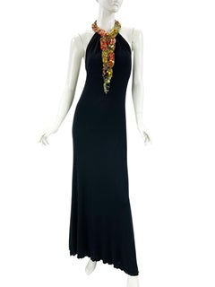 Roberto Cavalli S/S 2007 Runway Embellished Open Back Jersey Halter Gown 42 US 6