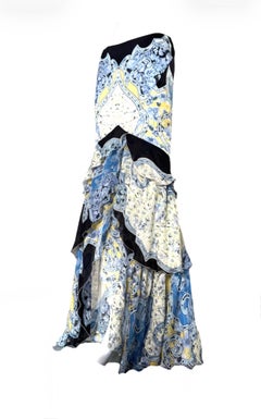 ROBERTO CAVALLI S/S 2007 Maxifalda de seda con volantes en capas Estampado floral barroco
