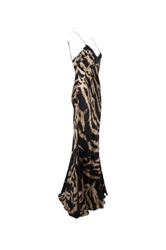 ROBERTO CAVALLI S/s 2007 Zebra Print Bias Cut Silk Slip Dress Gown