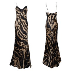 ROBERTO CAVALLI S/s 2007 Zebra Print Bias Cut Silk Slip Dress Gown