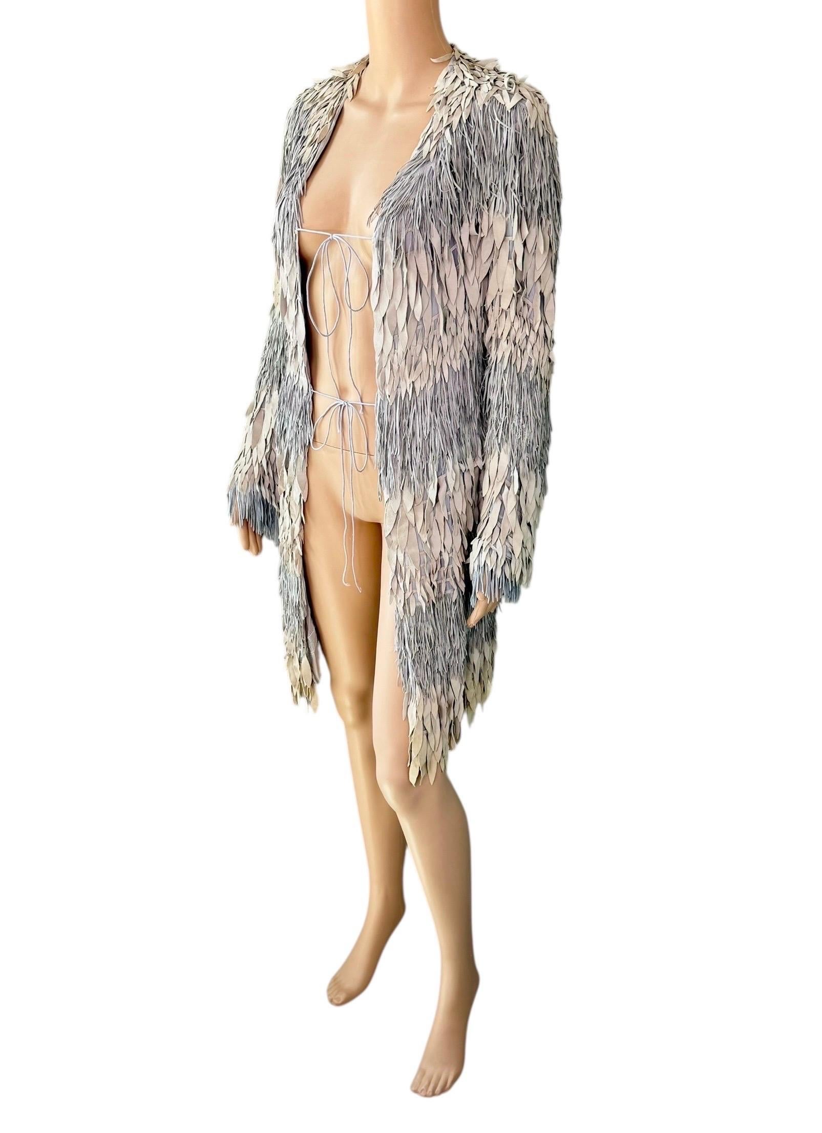 Roberto Cavalli S/S 2008 Runway Leather Silk Fringed Jacket Coat For Sale 5