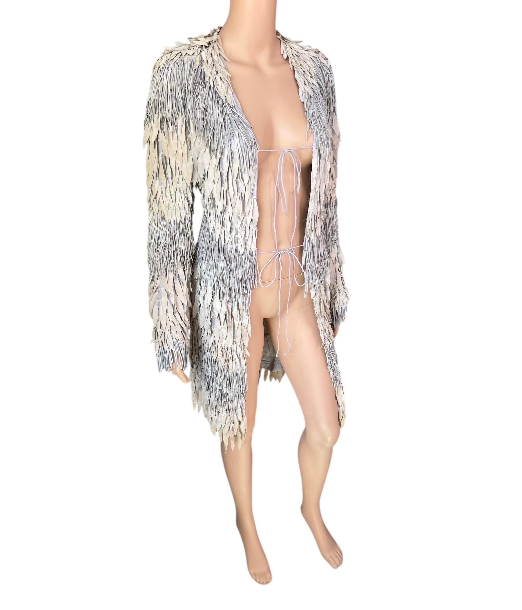 Roberto Cavalli S/S 2008 Runway Leather Silk Fringed Jacket Coat For Sale 8