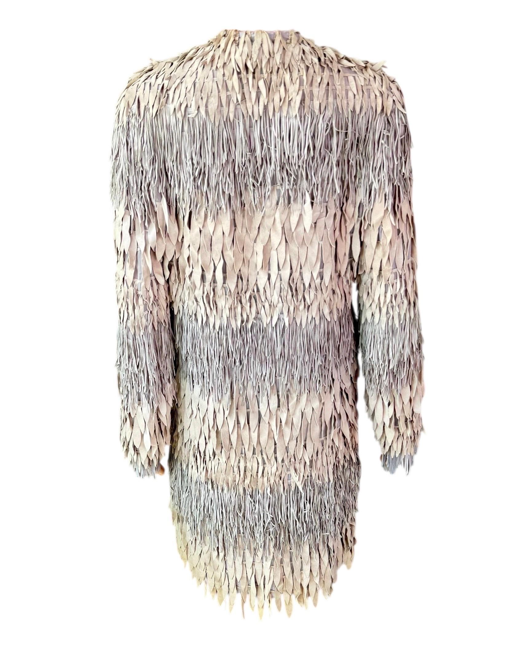 Gray Roberto Cavalli S/S 2008 Runway Leather Silk Fringed Jacket Coat For Sale