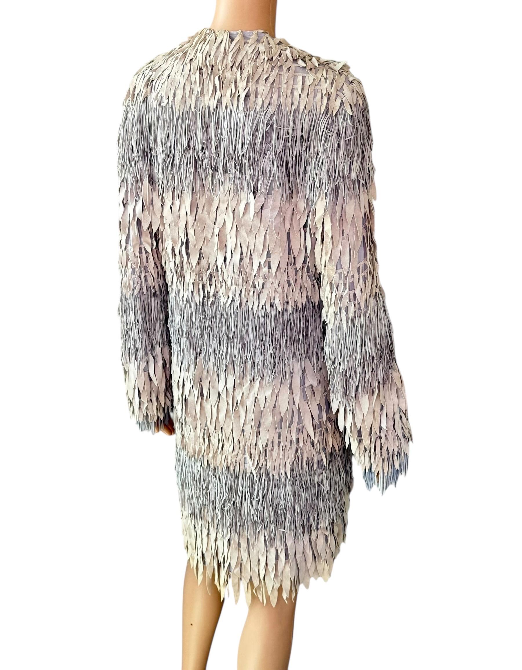 Women's Roberto Cavalli S/S 2008 Runway Leather Silk Fringed Jacket Coat For Sale