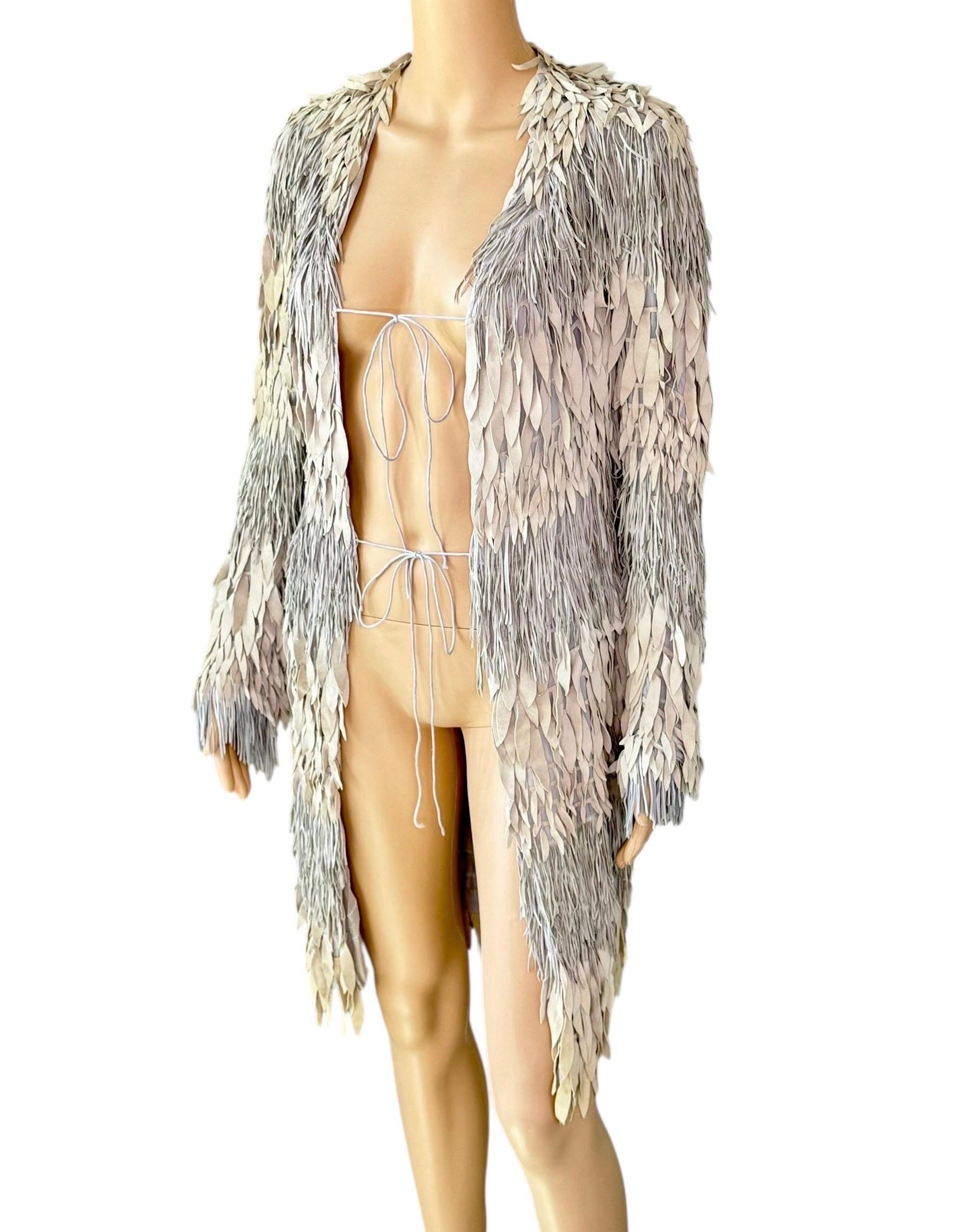 Roberto Cavalli S/S 2008 Runway Leather Silk Fringed Jacket Coat For Sale 1