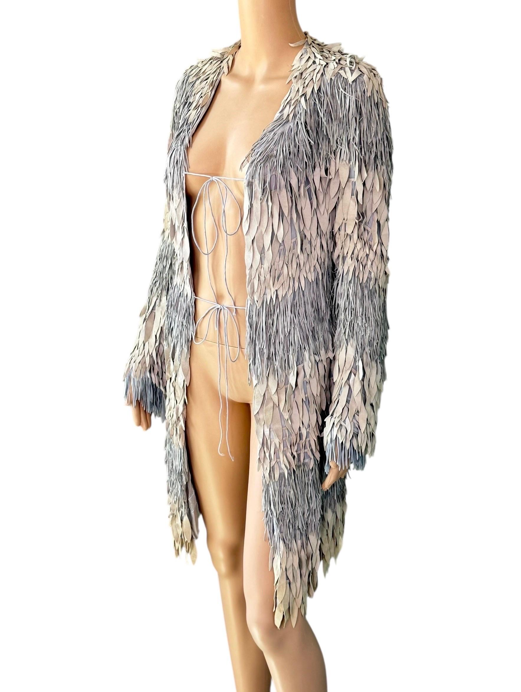 Roberto Cavalli S/S 2008 Runway Leather Silk Fringed Jacket Coat For Sale 3