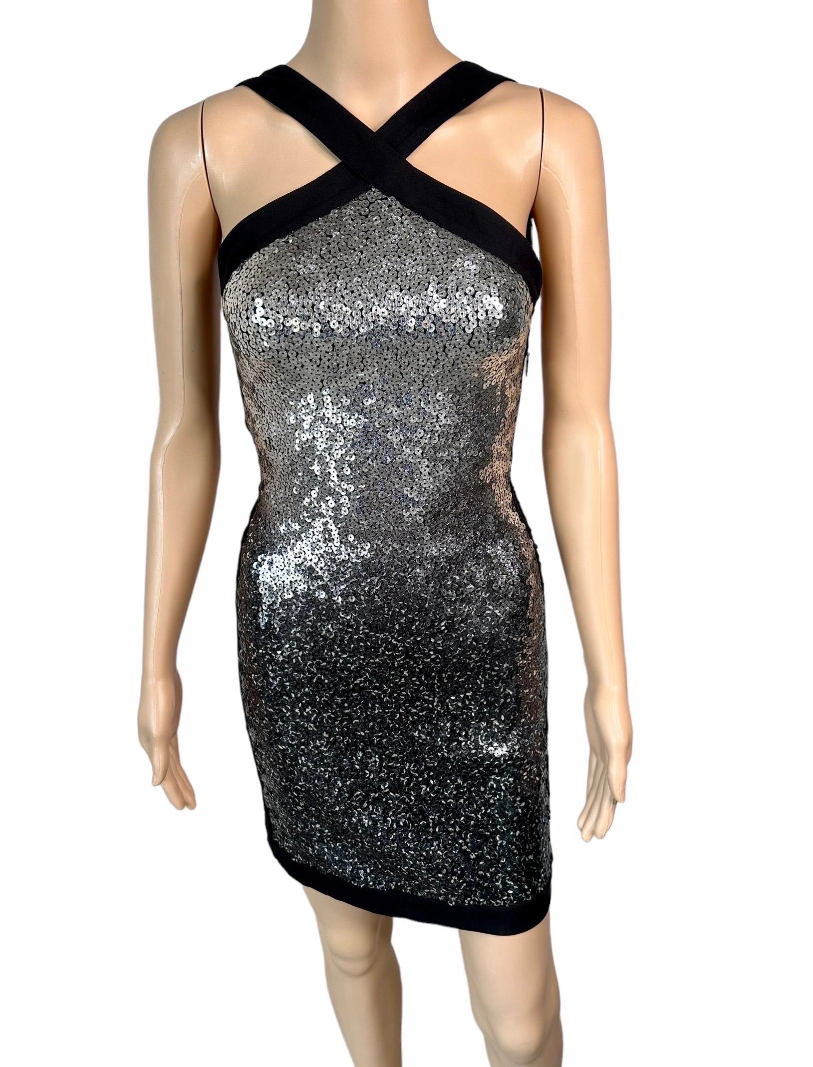 Black Roberto Cavalli S/S 2008 Runway Sequin Embellished Ombre Backless Mini Dress For Sale