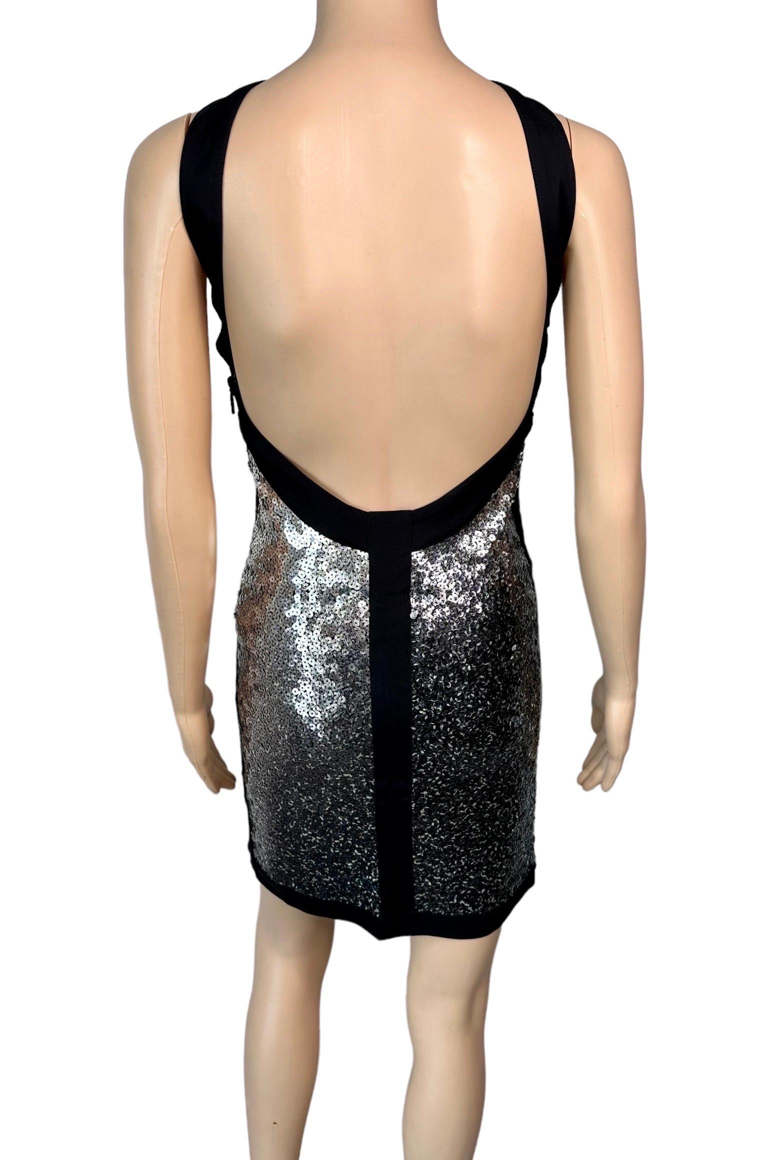Roberto Cavalli S/S 2008 Runway Sequin Embellished Ombre Backless Mini Dress In Excellent Condition For Sale In Naples, FL