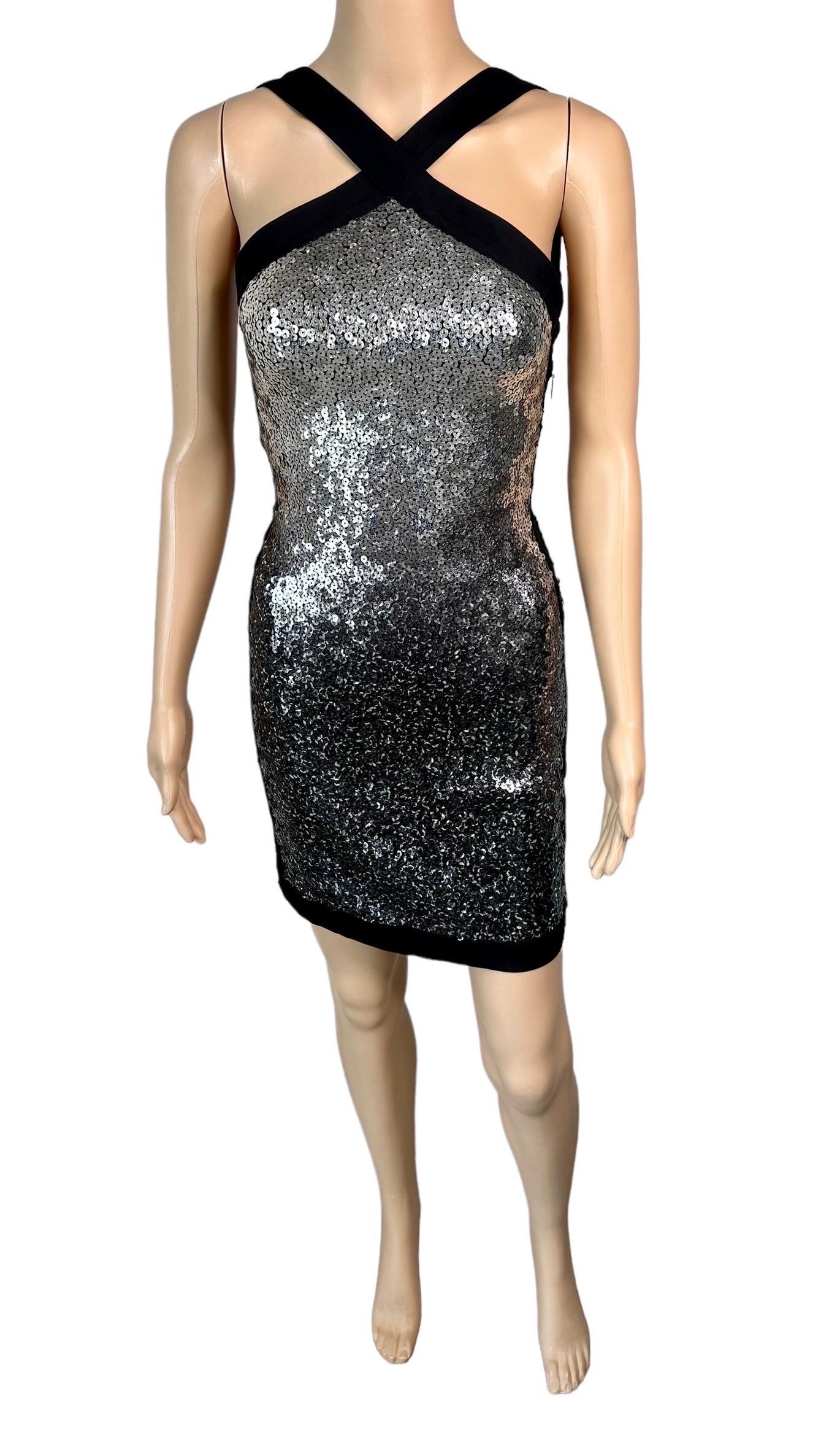Women's Roberto Cavalli S/S 2008 Runway Sequin Embellished Ombre Backless Mini Dress For Sale