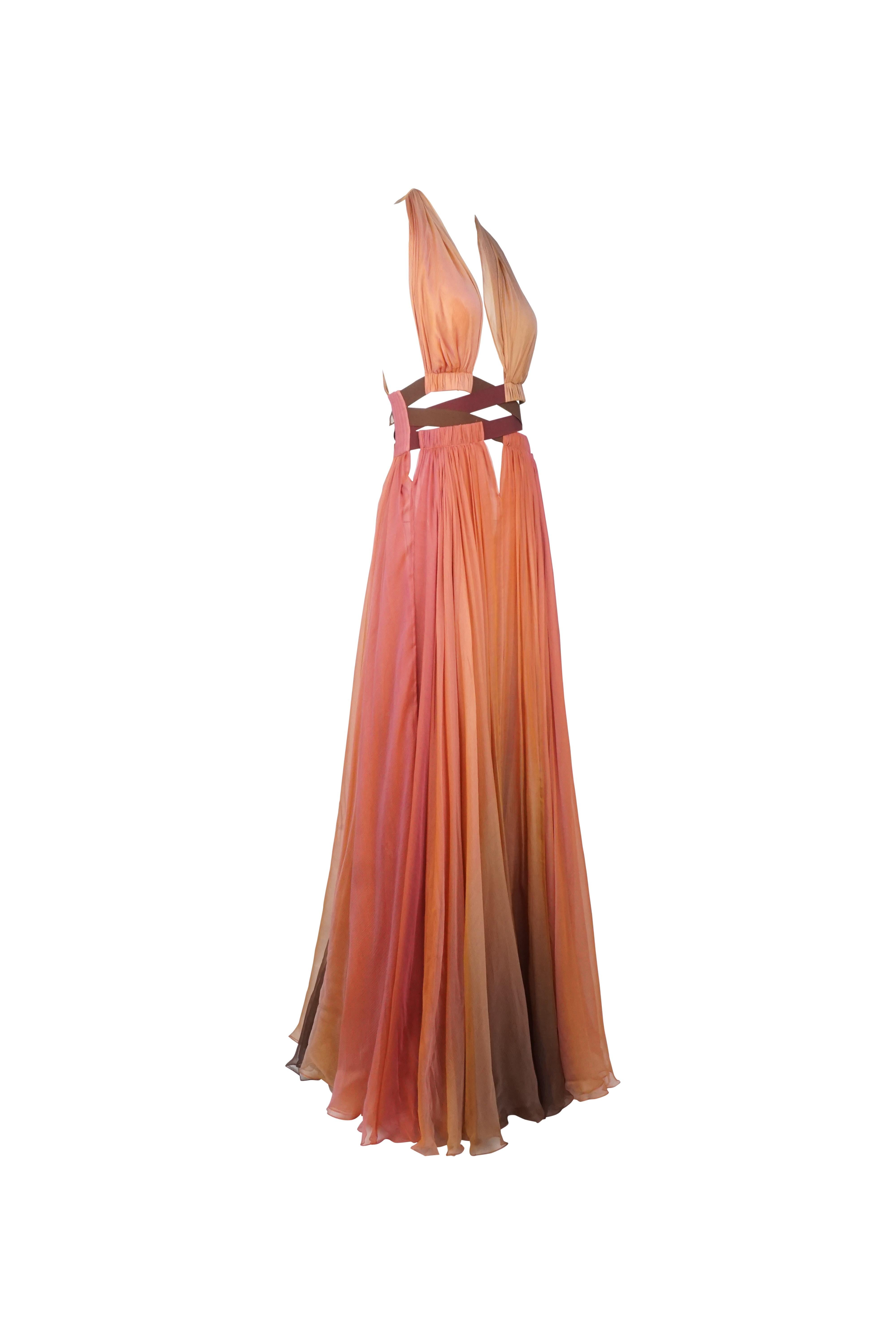 Arancia ROBERTO CAVALLI S/s 2008 Sunset Ombre Ribbon Dress Nuovo con Etichetta in vendita