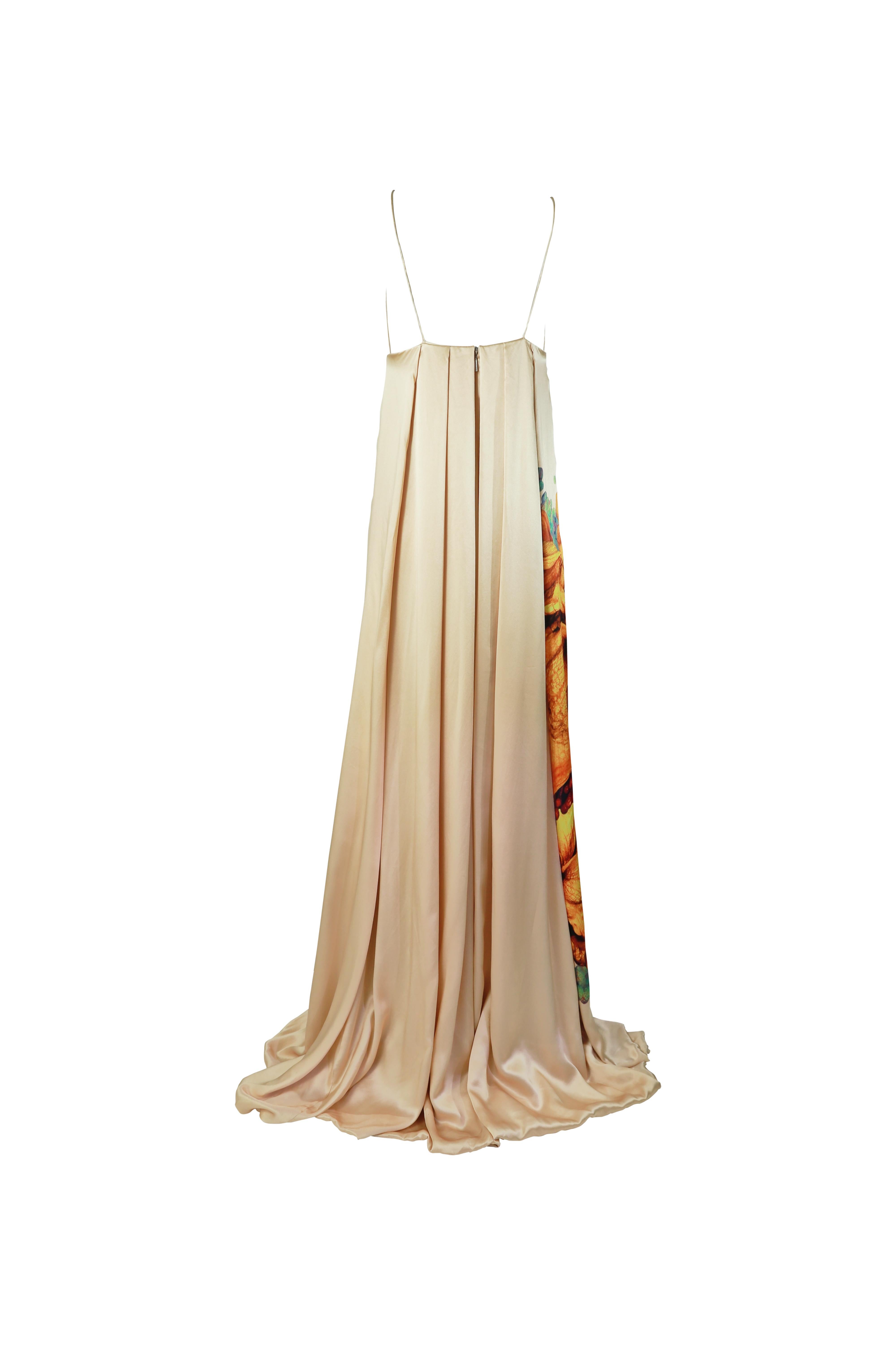 ROBERTO CAVALLI S/s 2008 Abito in seta avorio con stampa floreale e svasatura ampia Nuovo con etichetta in vendita 1