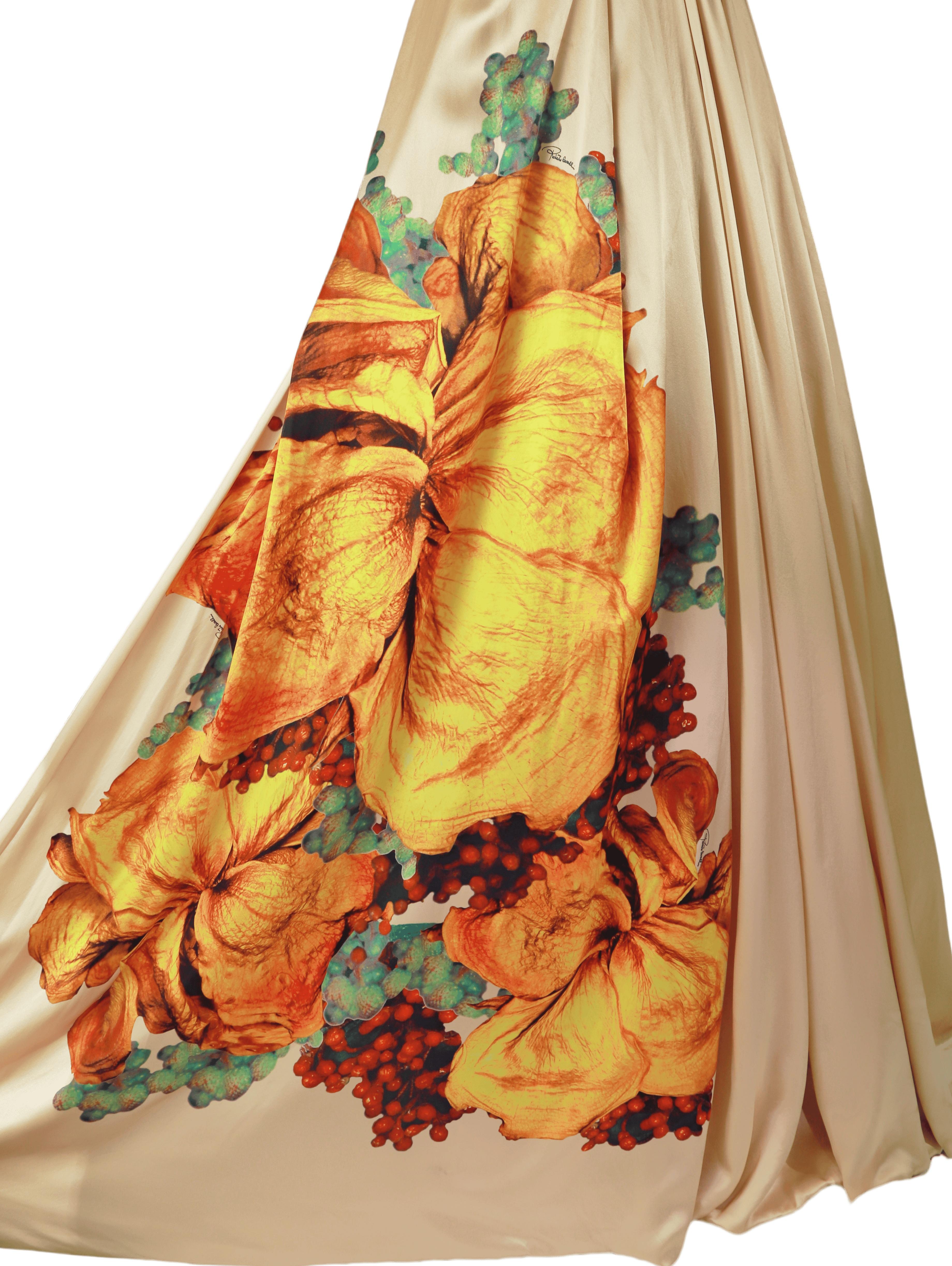 ROBERTO CAVALLI S/s 2008 Abito in seta avorio con stampa floreale e svasatura ampia Nuovo con etichetta in vendita 4
