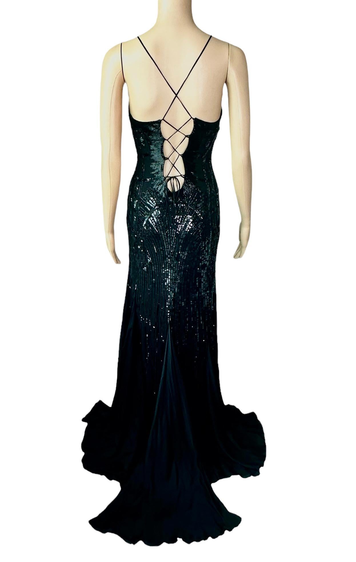 Roberto Cavalli S/S 2011 Embellished Plunged Lace Up Black Evening Dress Gown 6