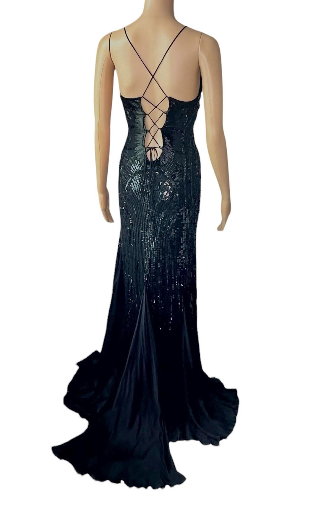 Roberto Cavalli S/S 2011 Embellished Plunged Lace Up Black Evening Dress Gown 3