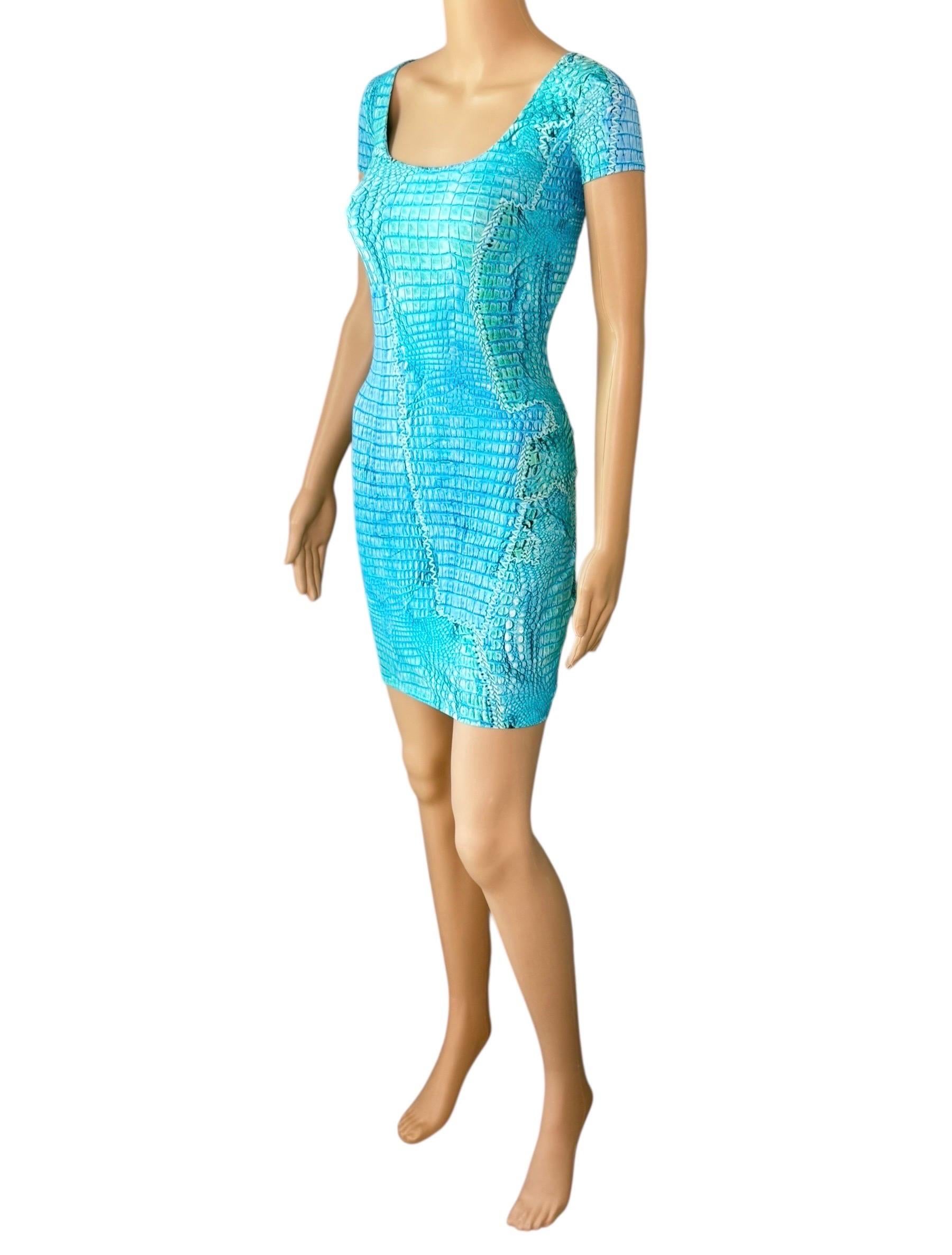 Roberto Cavalli, mini-robe bleue à lacets et imprimé animal, P/E 2011 en vente 6