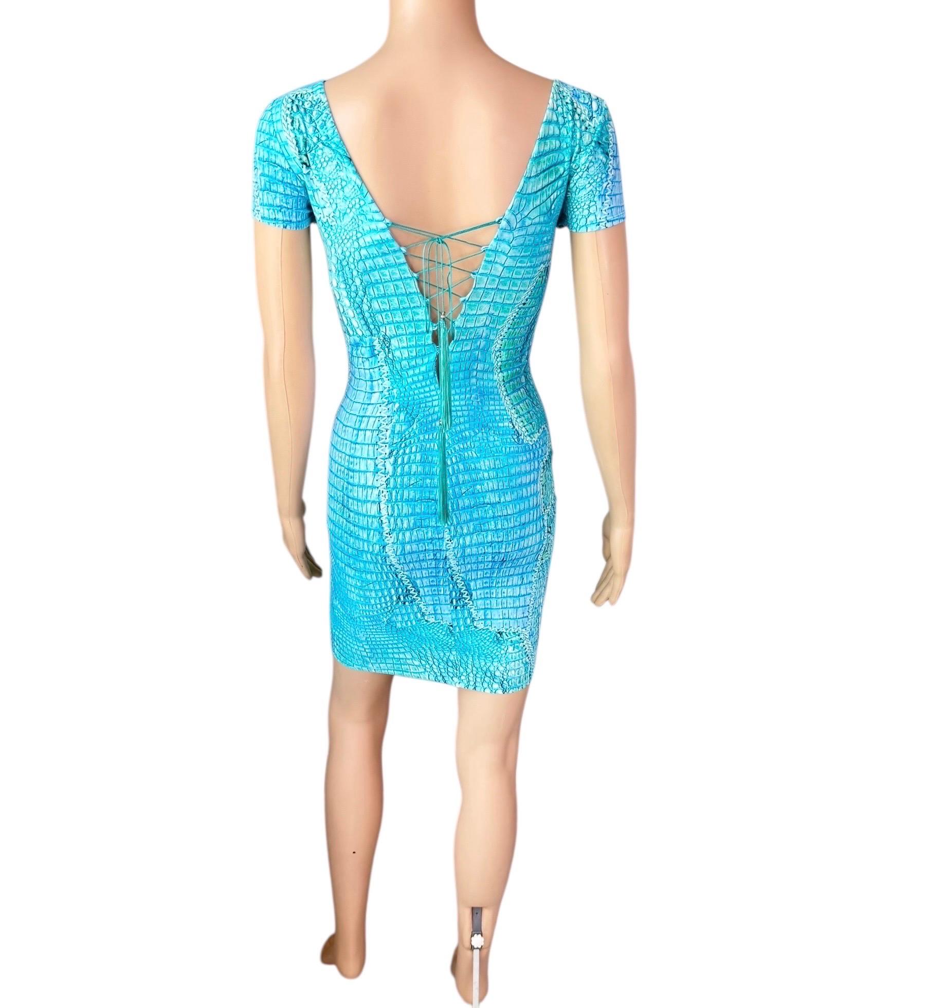 Roberto Cavalli, mini-robe bleue à lacets et imprimé animal, P/E 2011 en vente 7