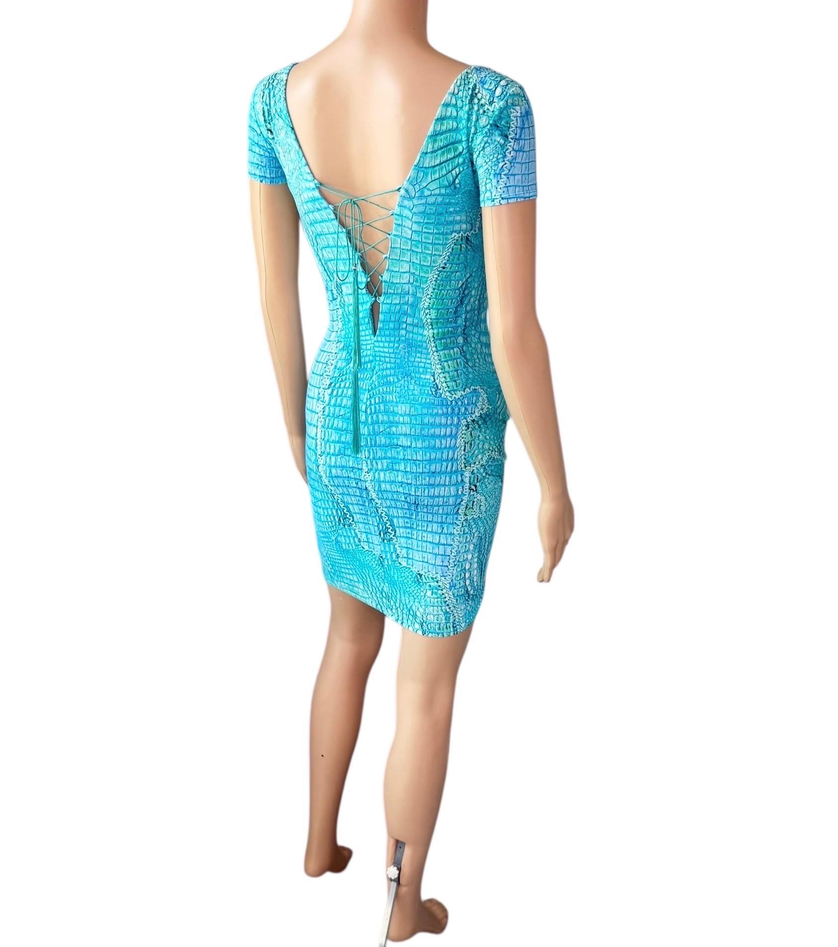 Roberto Cavalli, mini-robe bleue à lacets et imprimé animal, P/E 2011 en vente 9