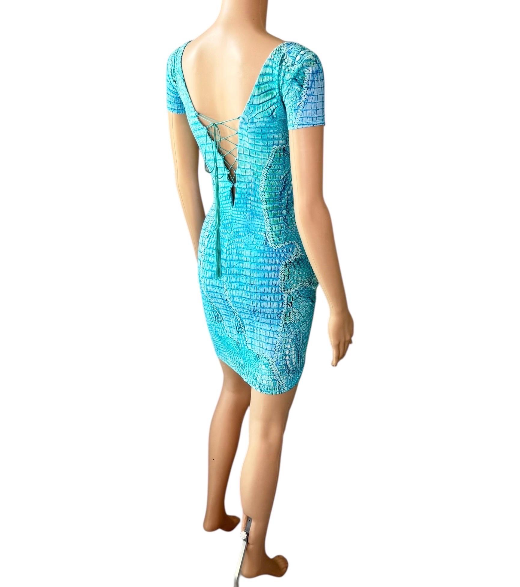 Roberto Cavalli, mini-robe bleue à lacets et imprimé animal, P/E 2011 en vente 11