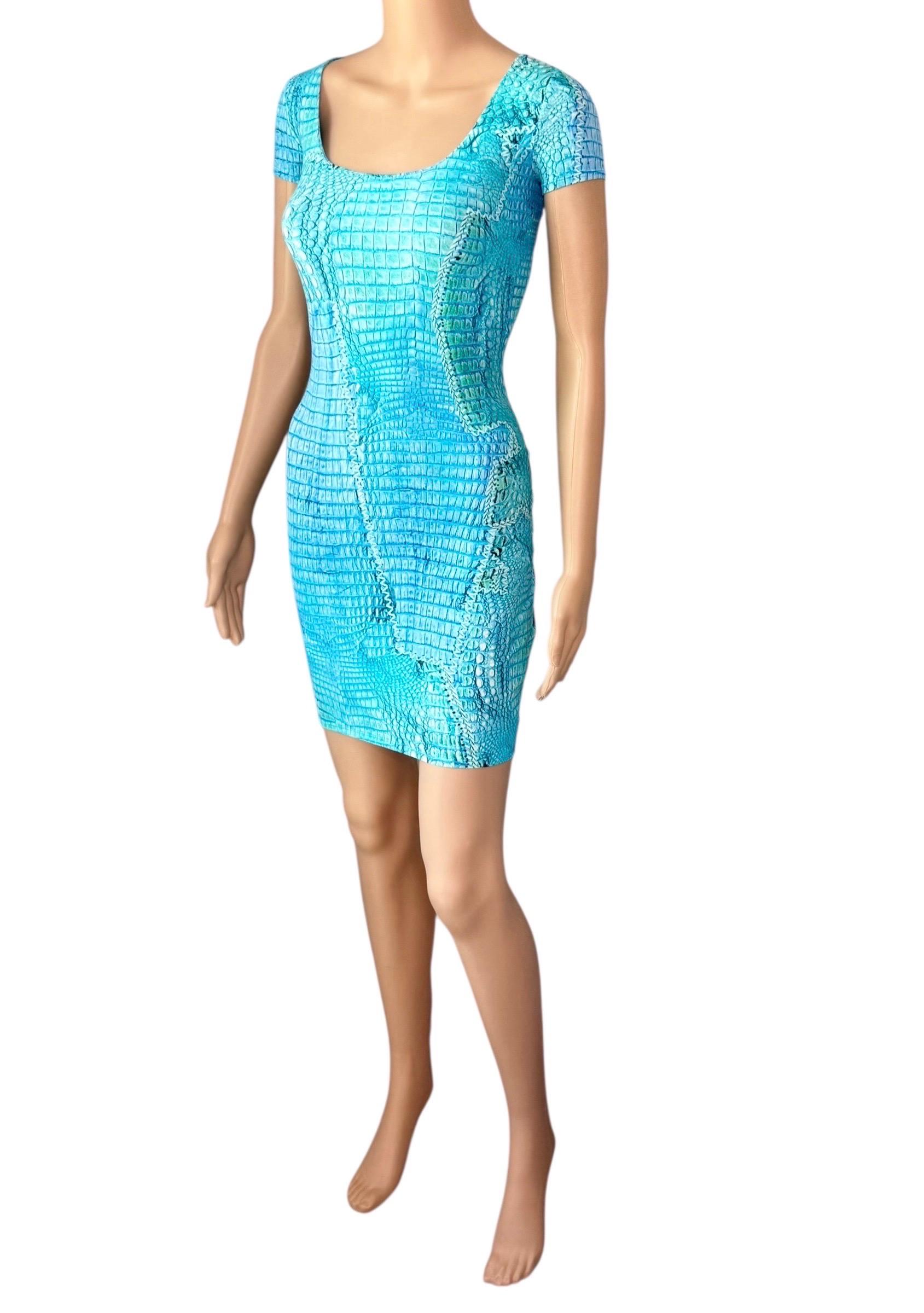 Roberto Cavalli, mini-robe bleue à lacets et imprimé animal, P/E 2011 en vente 12