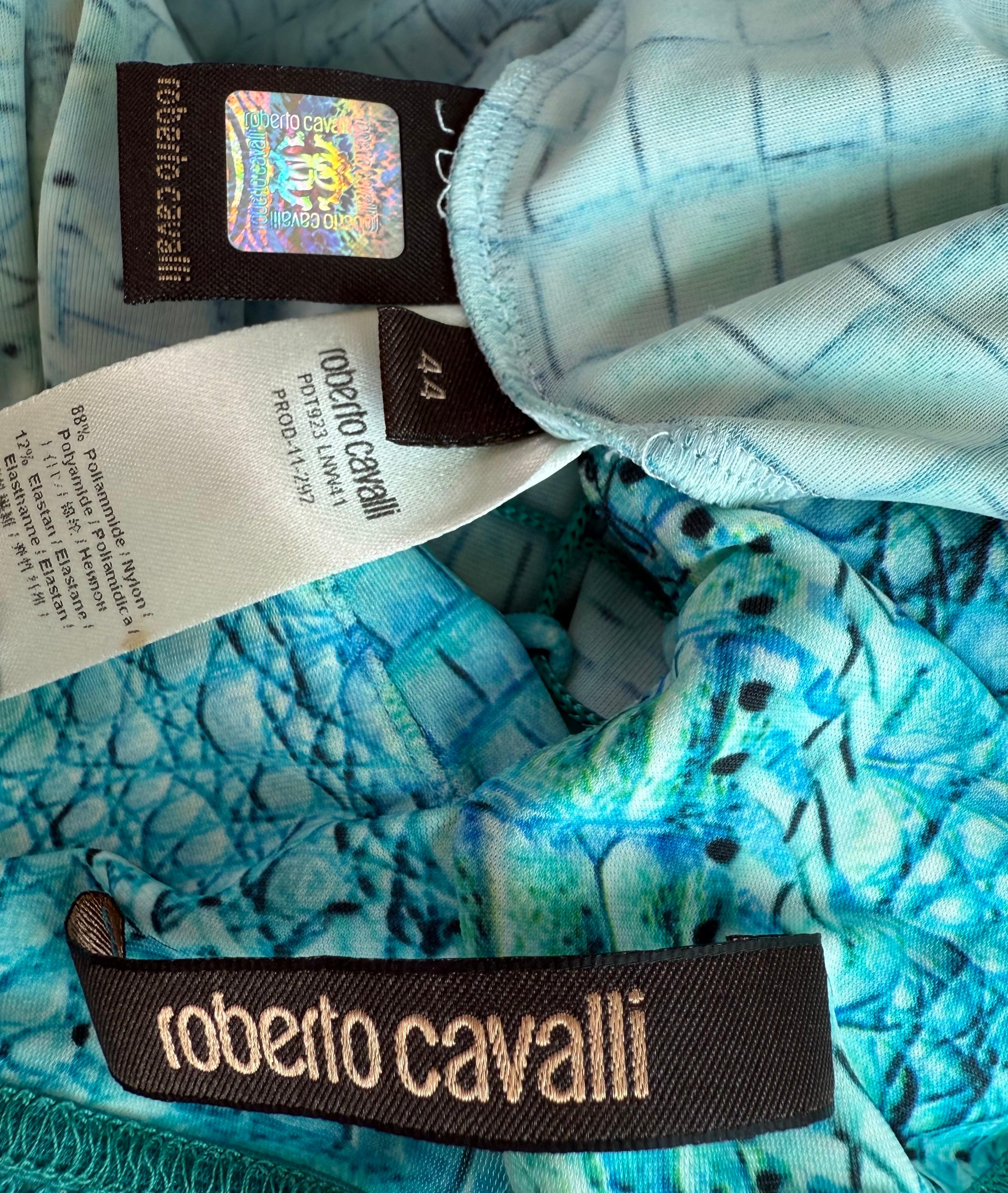 Roberto Cavalli, mini-robe bleue à lacets et imprimé animal, P/E 2011 en vente 13