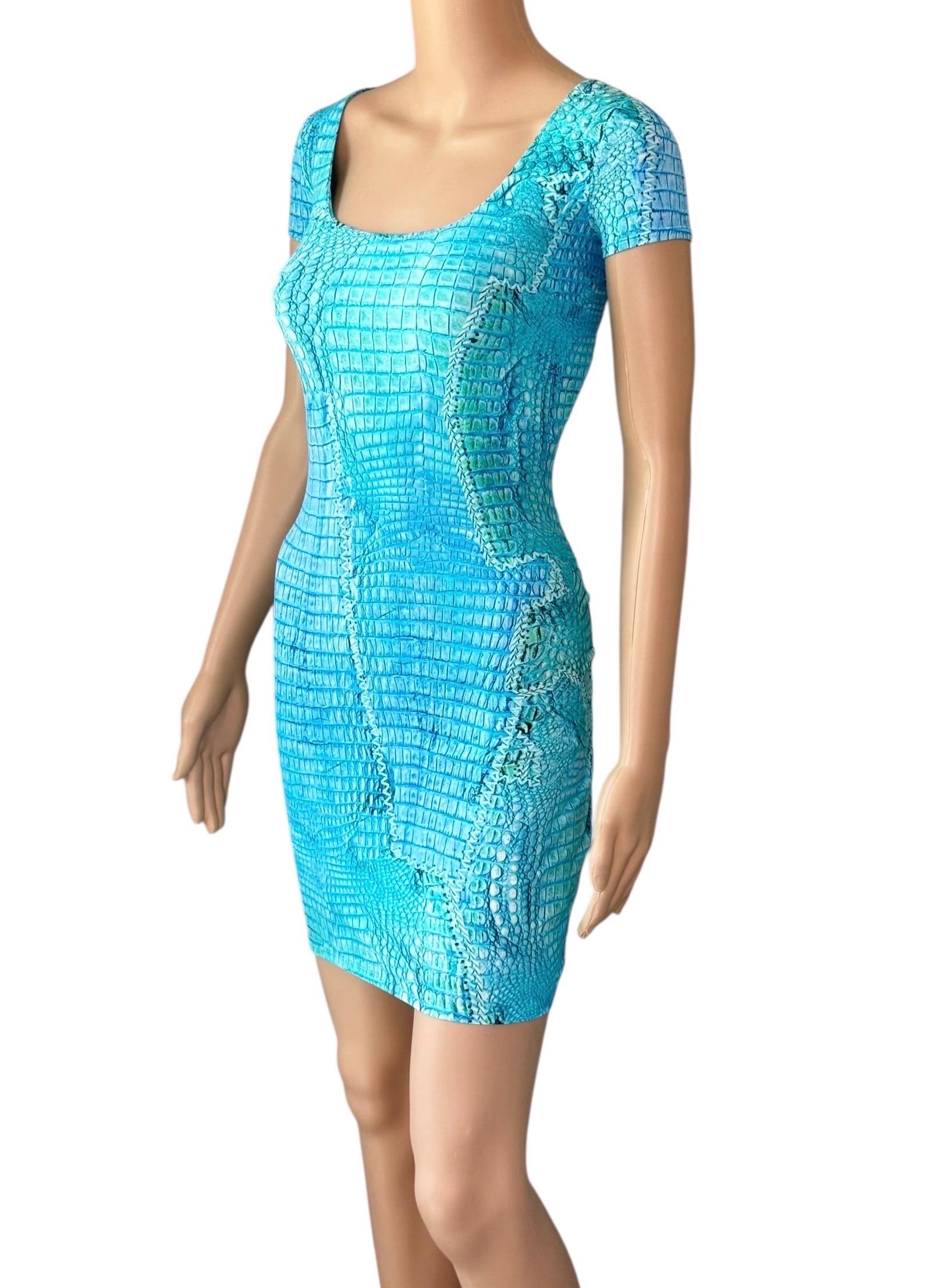 Roberto Cavalli S/S 2011 Mini robe en dentelle à imprimé animalier bleu IT 44
