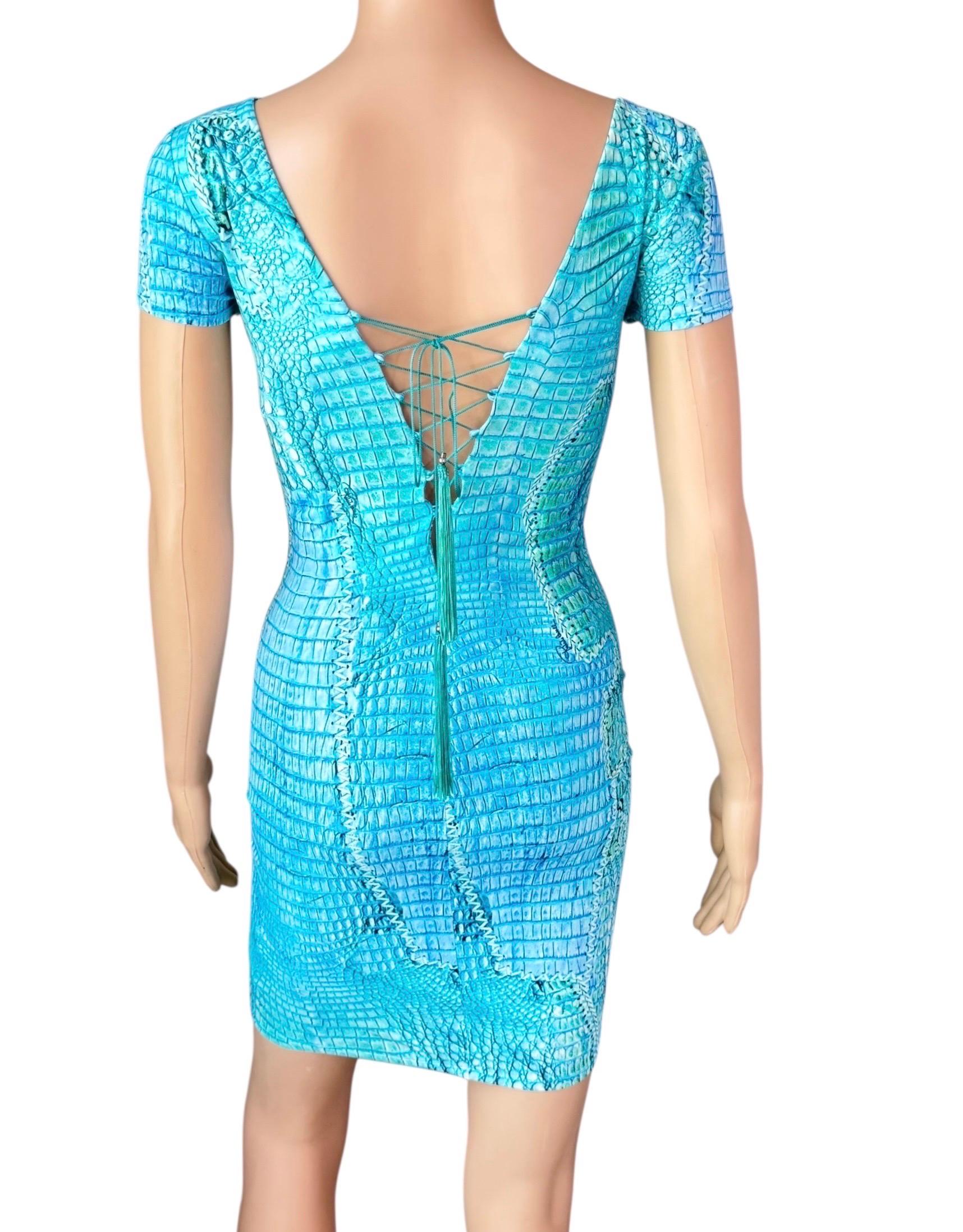 Roberto Cavalli, mini-robe bleue à lacets et imprimé animal, P/E 2011 Bon état - En vente à Naples, FL