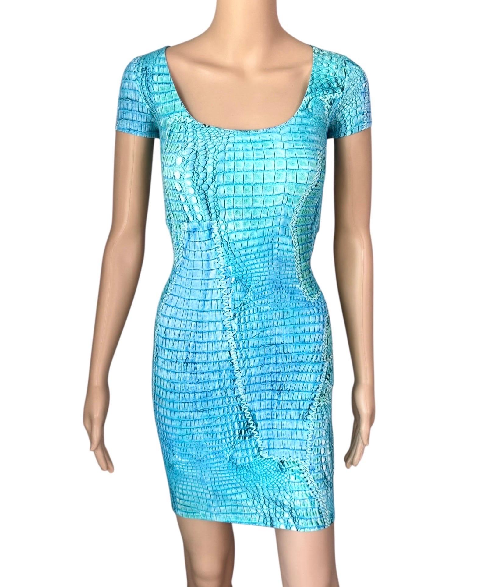 Roberto Cavalli, mini-robe bleue à lacets et imprimé animal, P/E 2011 Pour femmes en vente