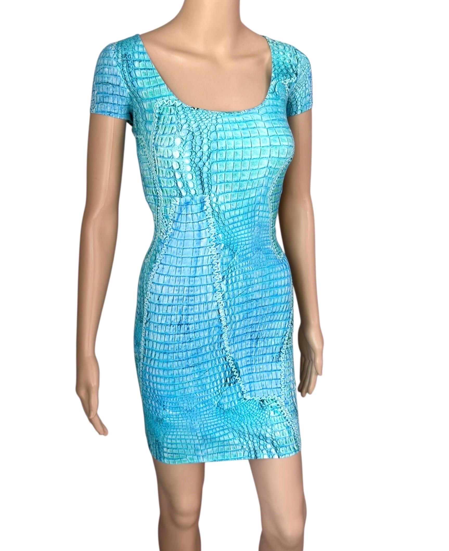 Roberto Cavalli, mini-robe bleue à lacets et imprimé animal, P/E 2011 en vente 2