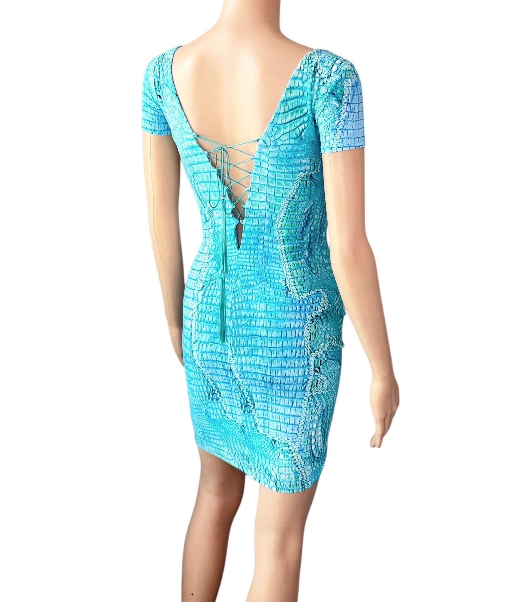 Roberto Cavalli, mini-robe bleue à lacets et imprimé animal, P/E 2011 en vente 3