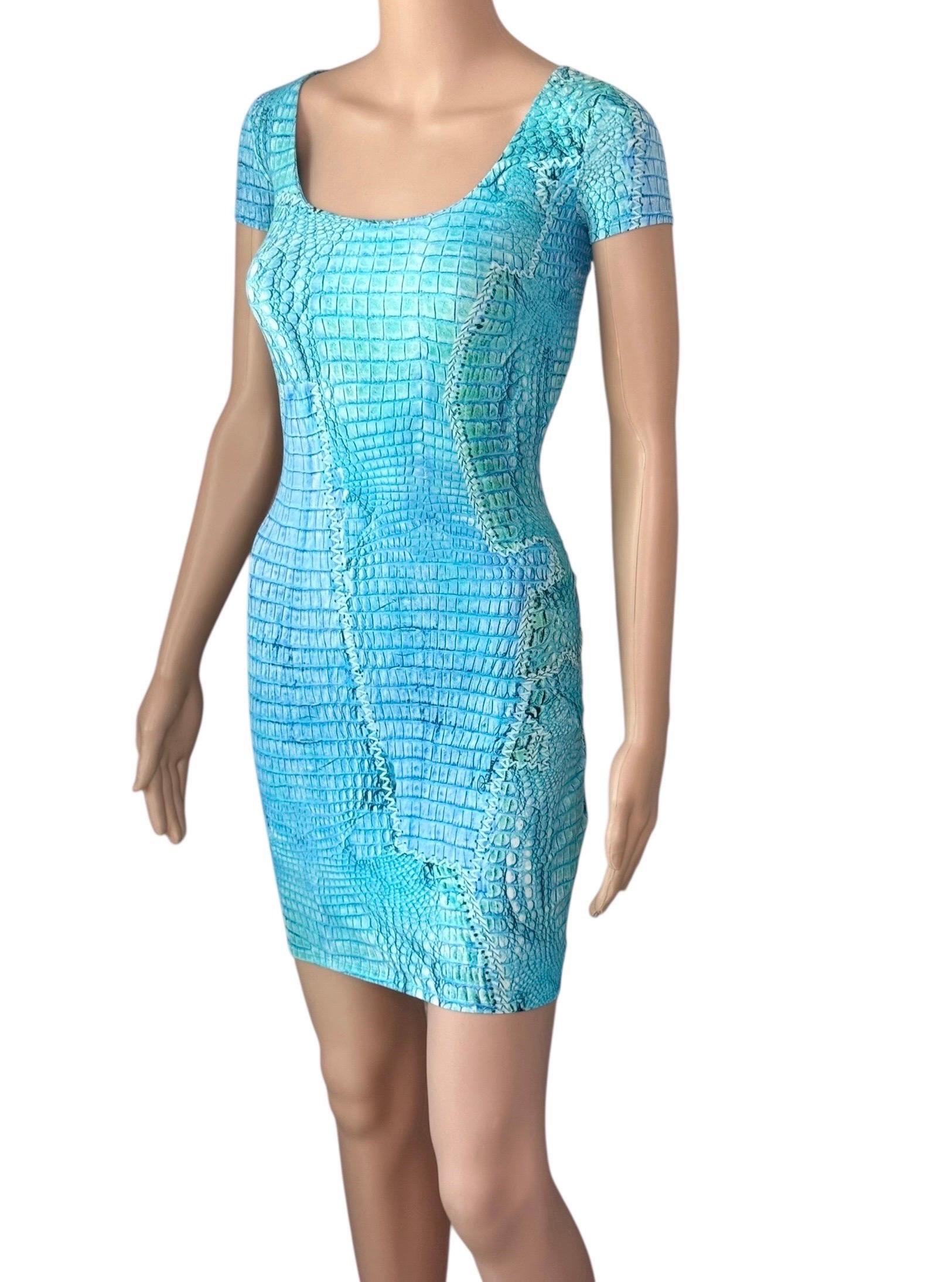 Roberto Cavalli, mini-robe bleue à lacets et imprimé animal, P/E 2011 en vente 4