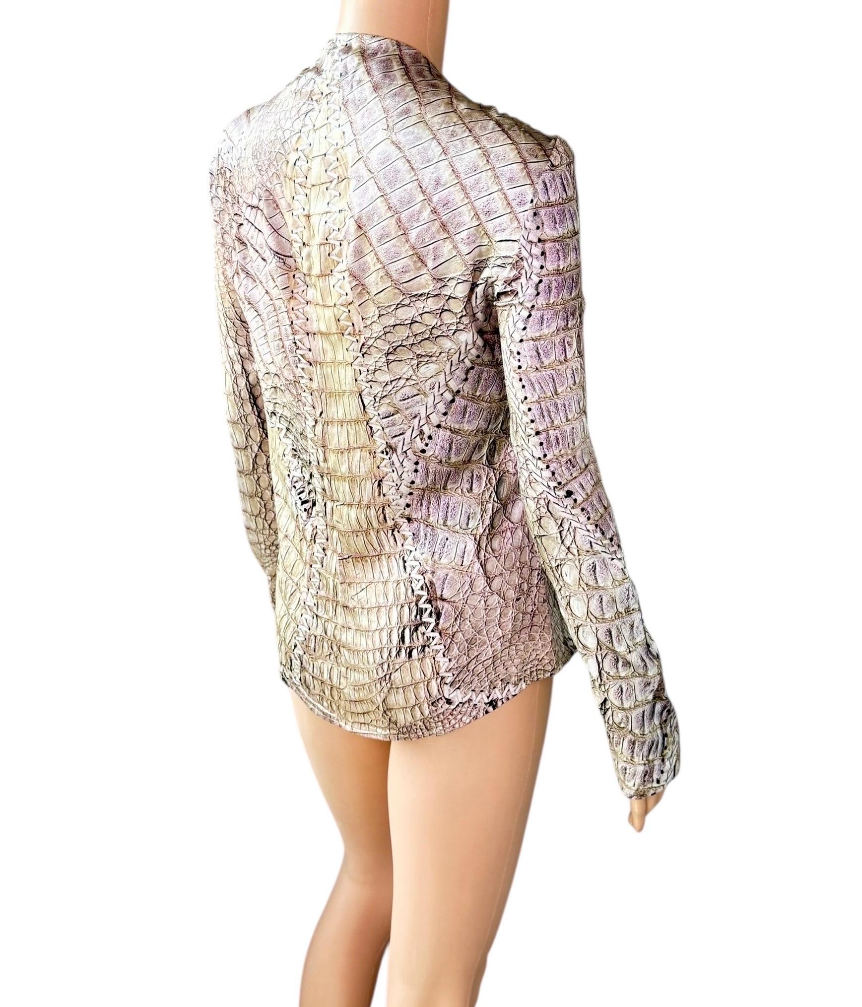 Roberto Cavalli S/S 2011 Lace Up Plunging Neckline Reptile Print Silk Blouse Top en vente 6