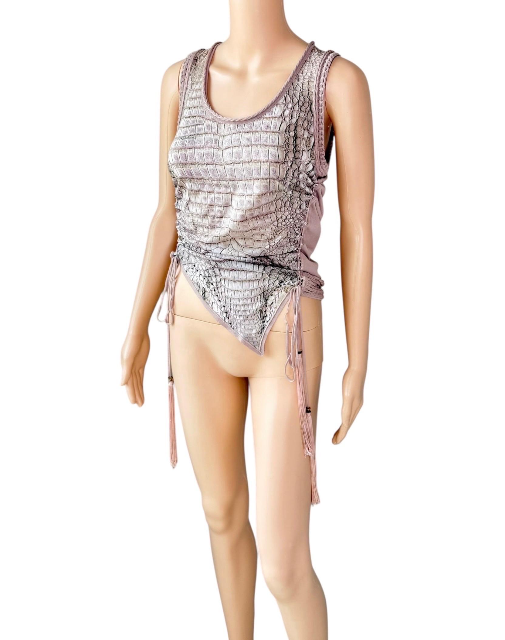 Roberto Cavalli S/S 2011 Lace Up Reptile Print Ruched Tank Top en vente 6