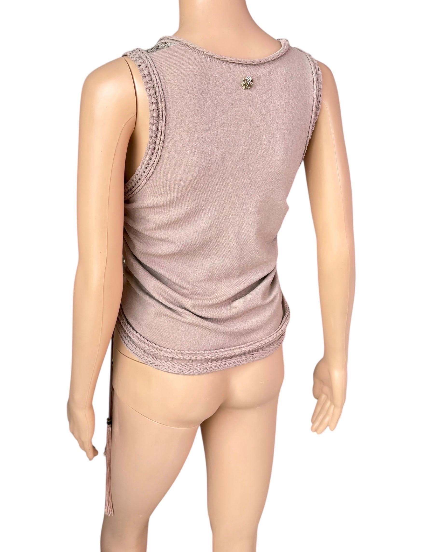 Beige Roberto Cavalli S/S 2011 Lace Up Reptile Print Ruched Tank Top en vente
